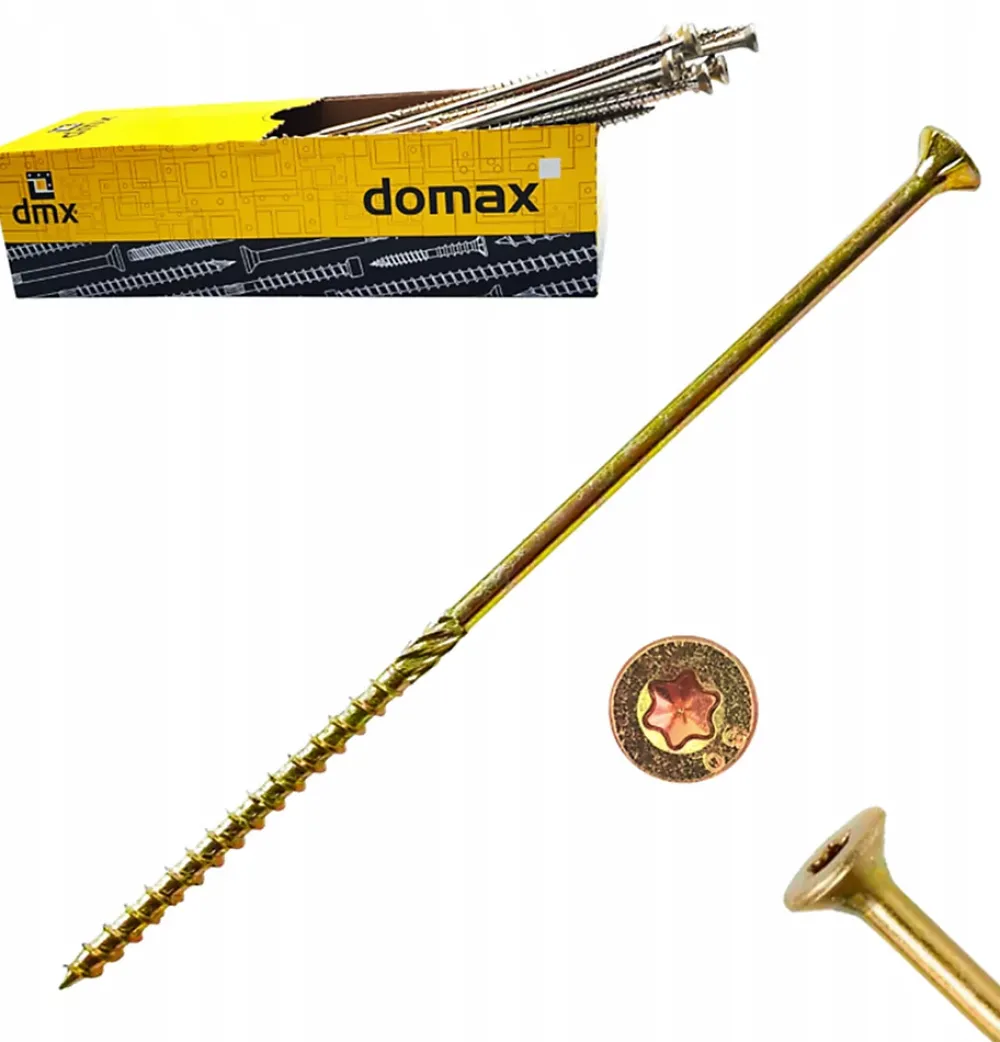 Domax Vis de construction en bois à tête fraisée, zinguée jaune, 8 x 160 mm 50 pcs