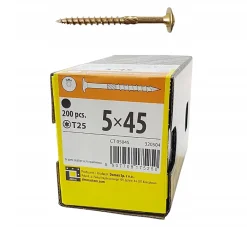 Domax Vis À Double Filetage-Vis de construction en bois à tête disque, zinguée jaune, 5 x 45 mm 200 pcs