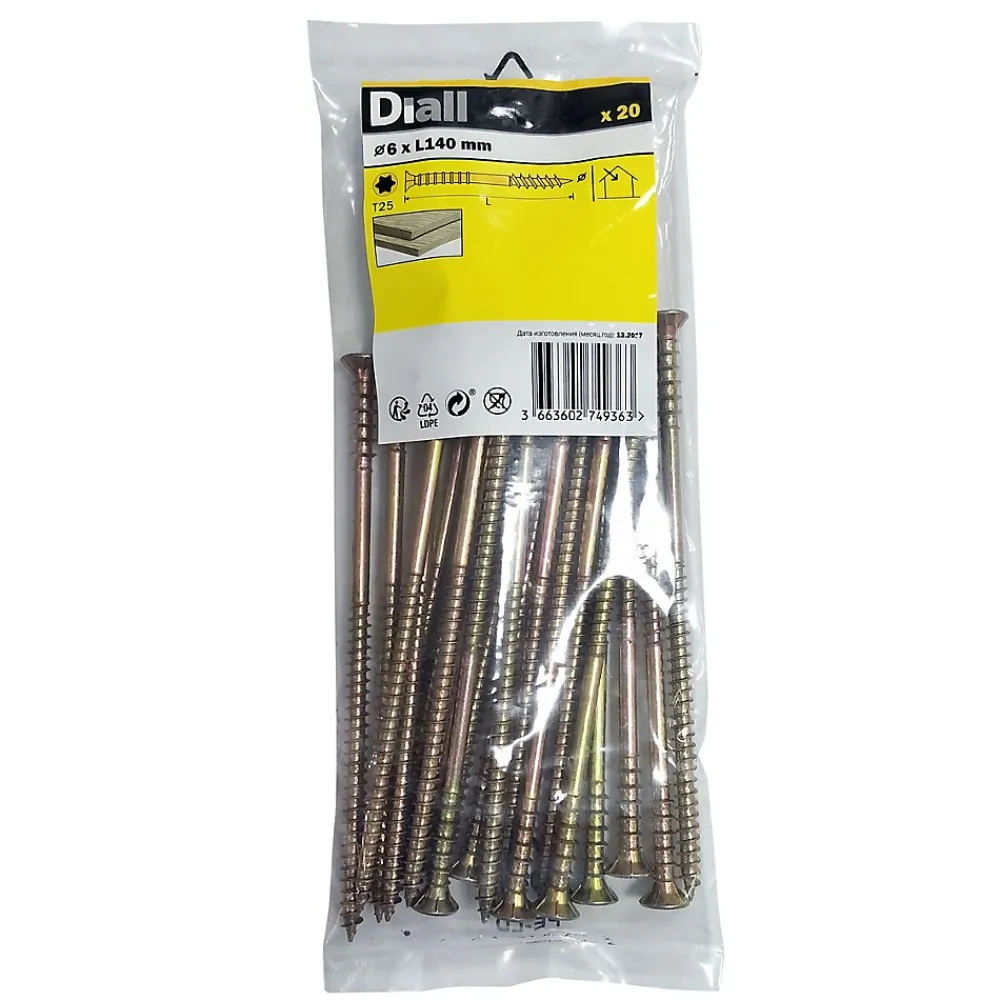 Diall Vis de mise à niveau zinguée jaune 6x140 mm - 20 pièces
