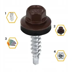 Klimas Vis de toiture WFD pour tôle trapézoïdale sur bois RAL 8017 Brun chocolat 4,8x25 mm 250 pièces