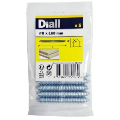 Diall Vis À Double Filetage-Vis à double filetage (bois/bois) 8x60 zingués mm - 5 pièces