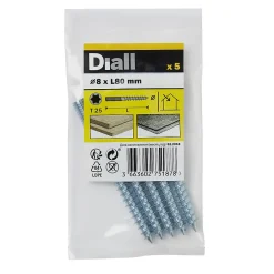 Diall Vis À Double Filetage-Vis à double filetage (métal/bois) 8x80 zingués mm - 5 pièces