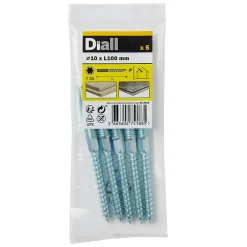Diall Vis À Double Filetage-Vis à double filetage (métal/bois) 10x100 zingués mm - 5 pièces