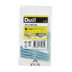 Diall Vis à double filetage (métal/bois) 6x60 zingués mm - 5 pièces
