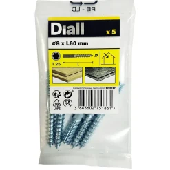 Diall Vis À Double Filetage-Vis à double filetage (métal/bois) 8x60 zingués mm - 5 pièces