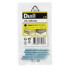 Diall Vis à double filetage (métal/bois) 5x50 zingués mm - 5 pièces