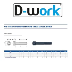 D-Work Vis Pour Métal-10 Vis Métaux Tête Cylindrique 6 Pans Creux CHC F/Partiel 18 x 200 mm - DIN 912 - 8.8 - Brut -