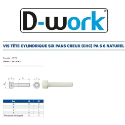D-Work 200 Vis Métaux Tête Cylindrique 6 Pans Creux CHC 8 x 20 mm - DIN 912 - Polyamide -