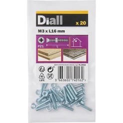 Diall Vis Pour Métal-20 vis métaux tête fraisée acier zingué 3 x 16 mm
