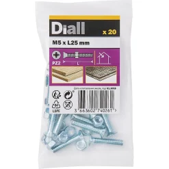Diall Vis Pour Métal-20 vis métaux tête fraisée acier zingué 5 x 25 mm