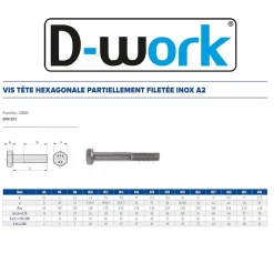 D-Work Vis Pour Métal-50 Vis Métaux Tête Hexagonale F/Partiel 8 x 140 mm - DIN 931 - Inox A2 -
