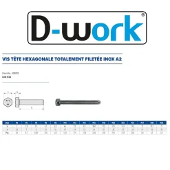 D-Work 200 Vis Métaux Tête Hexagonale F/Total 8 x 25 mm - DIN 933 - Inox A2 -
