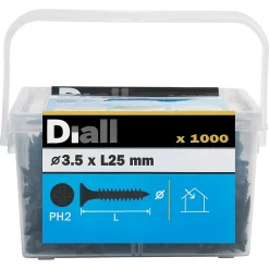 Diall Vis pour plaque de plâtre (universelle), noir mat, 3,5x25 mm - 1000 pièces
