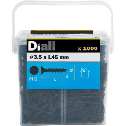 Diall Vis Pour Plaque De Plâtre-Vis pour plaque de plâtre (universelle), noir mat, 3,5x45 mm - 1000 pièces