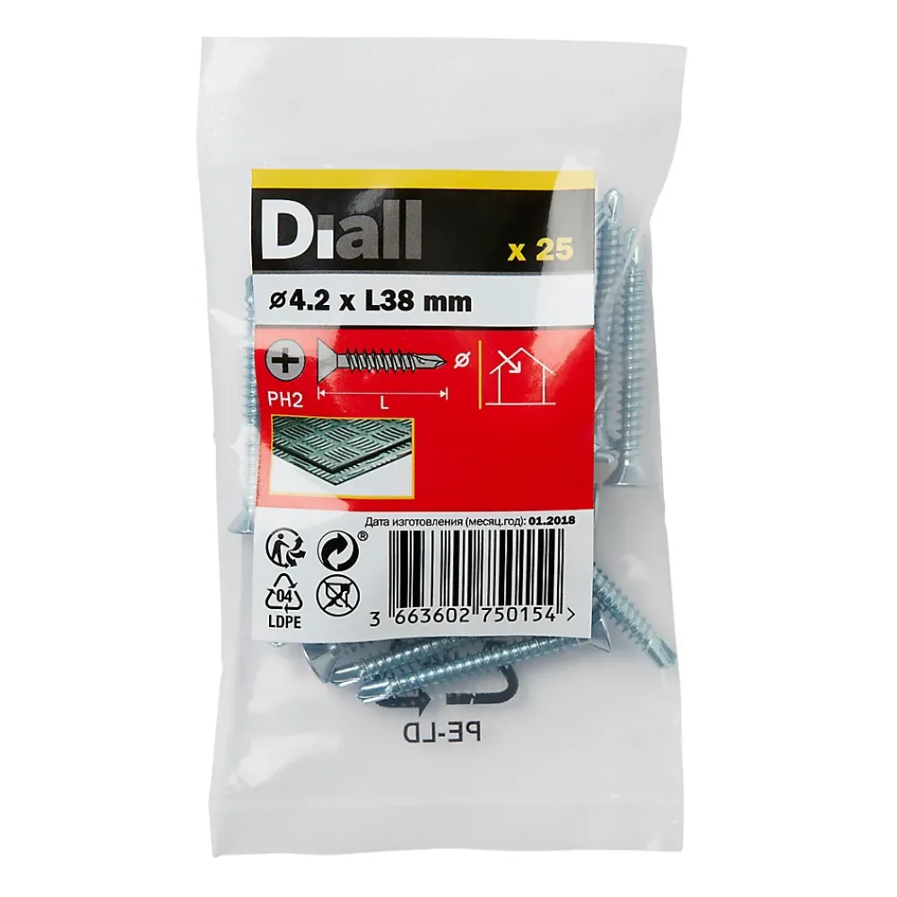 Diall Vis zinguée autoperceuses fraisées, 4,2x38 mm - 25 pièces