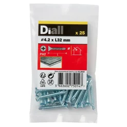 Diall Vis zinguée autoperceuses fraisées, 4,2x32 mm - 25 pièces