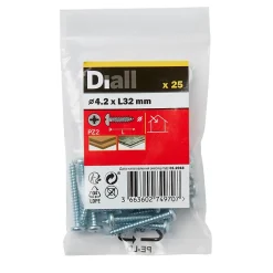Diall Vis Pour Métal-Vis zinguée autoperceuses à tête cylindrique, 4,2x32 mm - 25 pièces