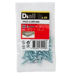Diall Vis zinguée autoperceuses à tête cylindrique, 4,2x16 mm - 25 pièces