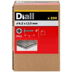 Diall Vis zinguée autoperceuses à tête à collerette, 4,2x13 mm - 200 pièces