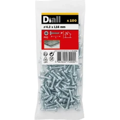 Diall Vis Pour Métal-Vis zinguée autoperceuses à tête cylindrique, 4,2x16 mm - 100 pièces