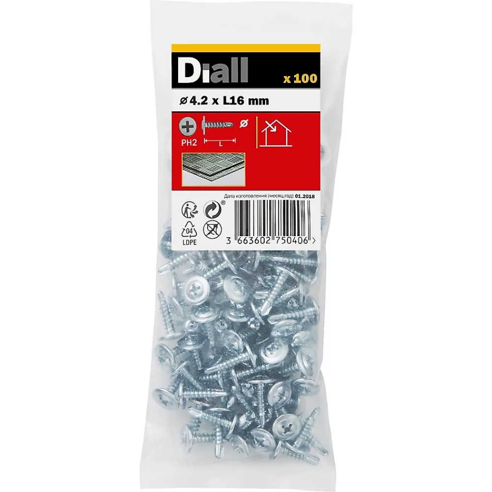 Diall Vis Pour Métal-Vis zinguée autoperceuses à tête à collerette, 4,2x16 mm - 100 pièces