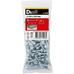Diall Vis zinguée autoperceuses à tête hexagonale, 4,8x19 mm - 100 pièces