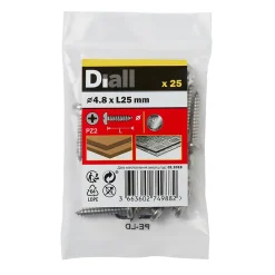Diall Vis zinguée autoperceuses à tête cylindrique acier inoxydable A2, 4,8x25 mm - 25 pièces