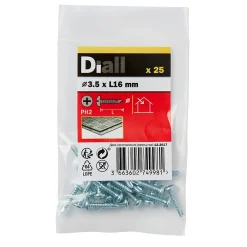 Diall Vis zinguée autoperceuses à tête Philips 3,5x16 mm, 25 pièces