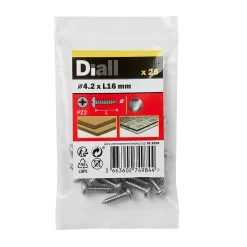 Diall Vis Pour Métal-Vis zinguée autoperceuses à tête cylindrique acier inoxydable A2, 4,2x19 mm - 25 pièces