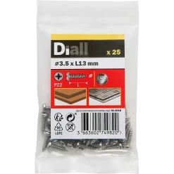 Diall Vis zinguée autoperceuses à tête cylindrique acier inoxydable A2, 3,5x13 mm - 25 pièces