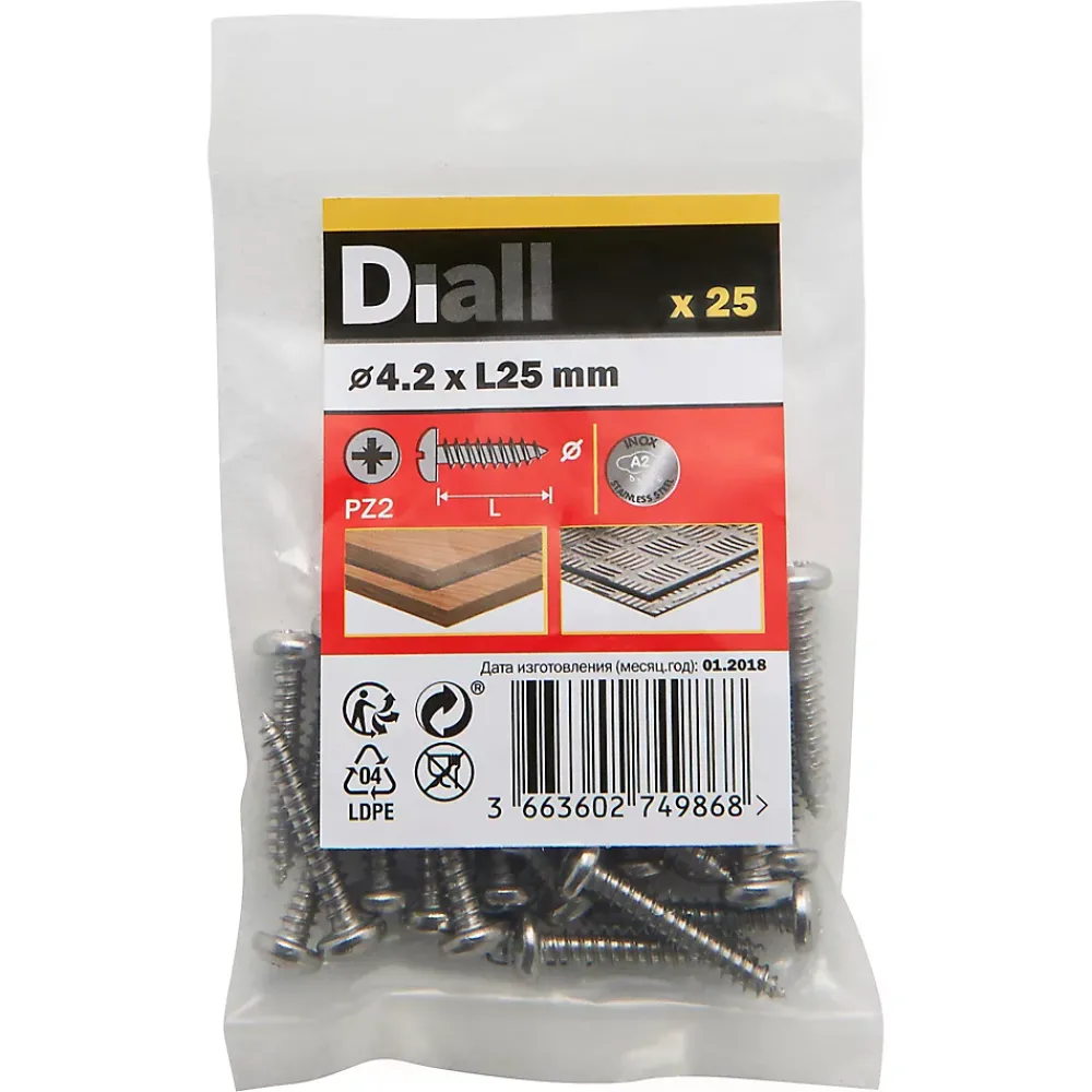 Diall Vis Pour Métal-Vis zinguée autoperceuses à tête à collerette, 4,2x13 mm - 25 pièces