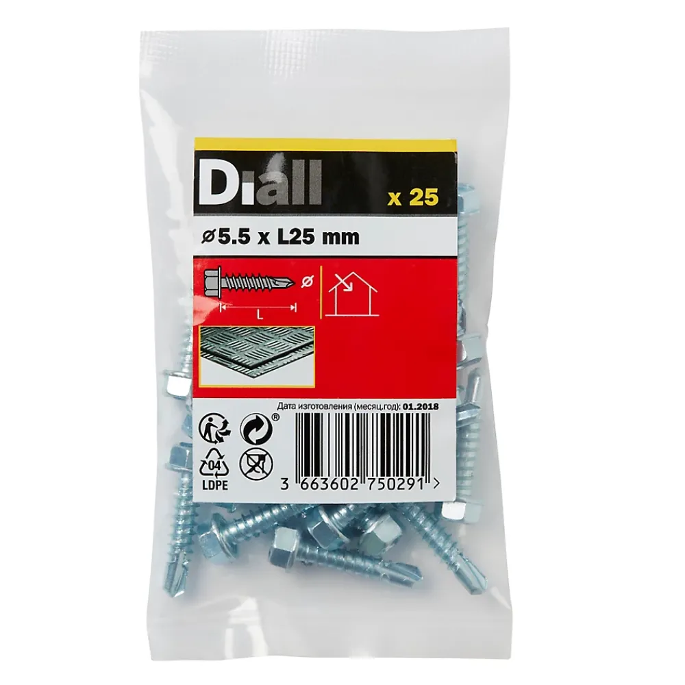 Diall Vis zinguée autoperceuses à tête hexagonale, 5,5x25 mm - 25 pièces