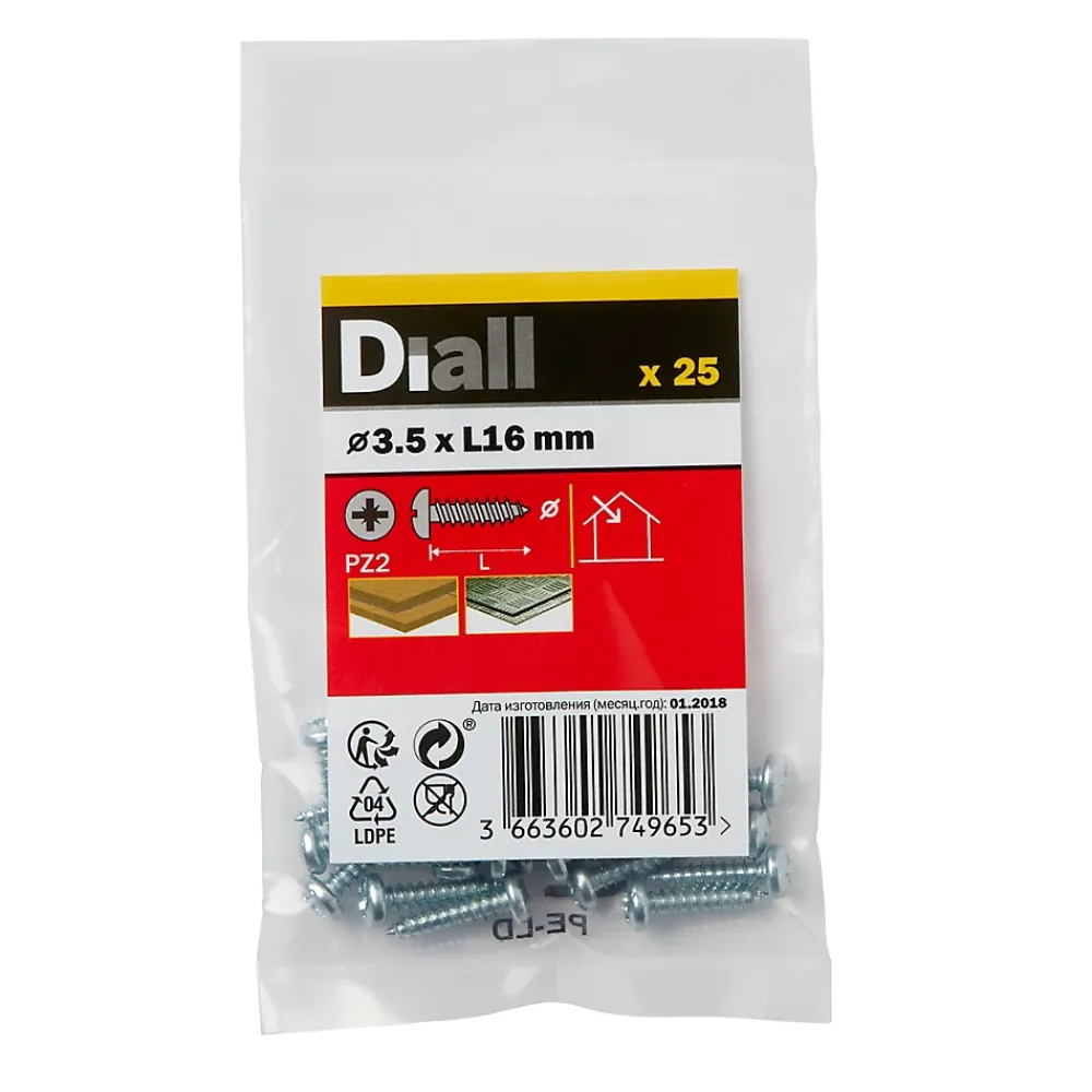 Diall Vis Pour Métal-Vis zinguée autoperceuses à tête pozidriv 3,5x16 mm, 25 pièces