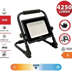 Velamp Lampe Torche-WAINGRO 50W : Projecteur de travail LED SMD 50W avec support de terre et câble 3m