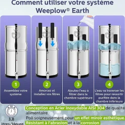 Weeplow Adoucisseur D'Eau-Earth 8.5L - système de filtration par gravité pour eau potable