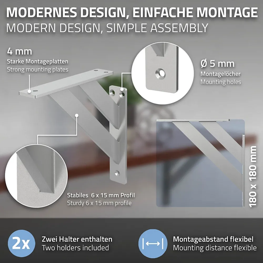 Ml-Design 2x Equerres Etagere mural support d'angle en aluminium argent