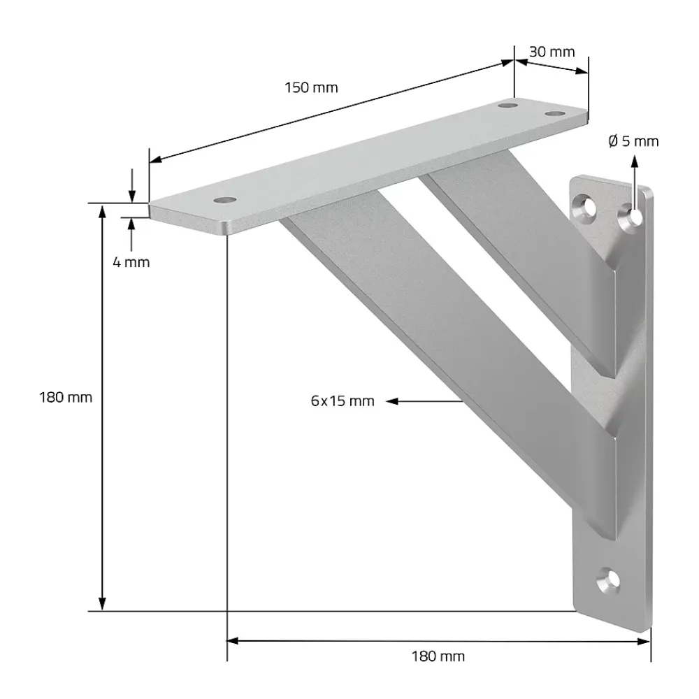 Ml-Design 2x Equerres Etagere mural support d'angle en aluminium argent