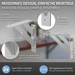 Ml-Design 4x Equerres Etagere mural support d'angle en aluminium argent
