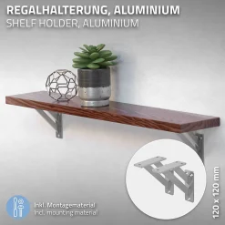 Ml-Design Equerre De Fixation-4x Equerres Etagere mural support d'angle en aluminium argent