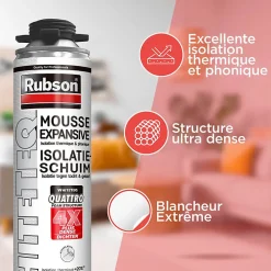Rubson 24x Mousse expansive 750ml WhiteTeq isolation thermique et phonique
