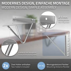 Ml-Design Equerre De Fixation-4x Support Etagere d'angle triangle en métal gris avec vis 160 mm