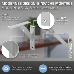 Ml-Design 4x Support Etagere murale fixation flottante aluminium argent