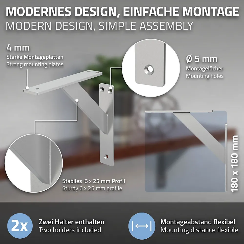 Ml-Design 4x Support Etagere murale fixation flottante aluminium argent
